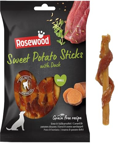 Rosewood Small Duck and Sweet Potato Sticks for Dogs – Real Meat Treats, Grain-Free, High Protein, Supports Dental Hygiene, No Added Sugar, No Artificial Colours or Flavours (80g)