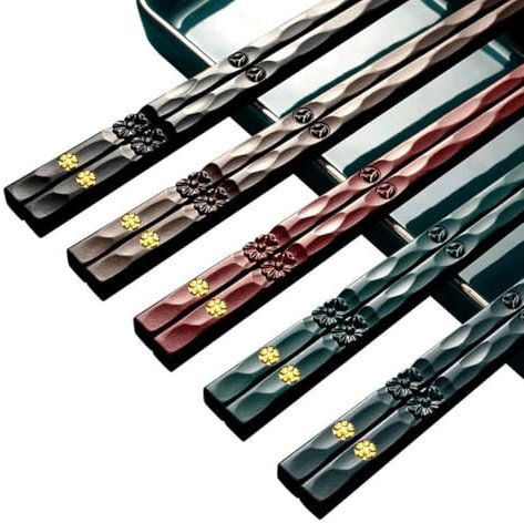 JEYORZY 5 Paia bacchette, Lavabili in Lavastoviglie con Motivo per Incisione, Bastoncini Giapponesi, Bacchette Sushi Set Regalo