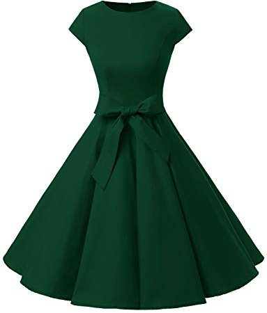 Aupuls Cocktail Dress Cap Sleeve Audrey Hepburn Costume 1950s Dresses for Women Women's Evening Dresses Cocktail Dresses Women UK Funeral Dress AUPUK1956LD DarkGreen L