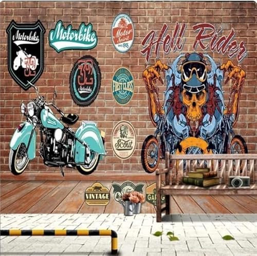 Tzxztt Red Brick Wall Motorcycle Modern 3D Wallpaper Embossed Silk Neutral Tones Material Ideal for Living Room Bedroom-200cm×140cm