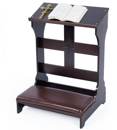 WYJREES Prayer Bench Kneeler, Wooden Prayer Kneeler for Home, Prayer Bench for Kneeling at Home, Church Prayer Bench Stool Table with Cushion