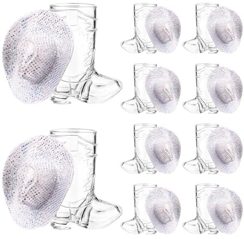 Haishell 20 Pcs Cowgirl Boot Shot Glasses 1 Oz Cowboy Mini Plastic Shot Cups Glitter Color Western Hat Reusable Beer Mugs for Cowboy Bachelorette Themed Party Wedding Supplies (White)