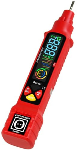 Comprobador de Enchufes 2 en 1, Detector de Corriente sin Contacto, 6 Tipos de Diagnóstico de Averías, Probador Eléctrico de RCD Enchufe con Pantalla LCD (Batería no incluida)