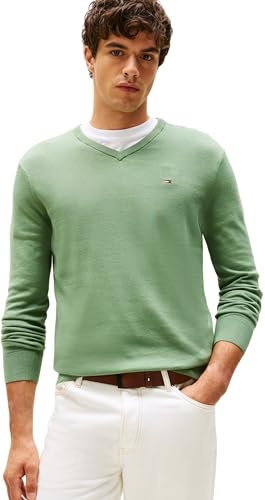 Tommy Hilfiger Essential Cotton V Neck Mw0Mw14745, Maglione Pullover, Uomo, Verde (Dusty Meadow), XS