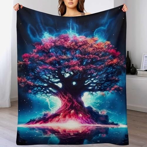 GGJJTT Decke Kosmischer Lebensbaum Decke Tagesdecke - Weiche Flannel Decke Mit Muster Sofadecke - Baumwolldecke Wohndecke Sofaüberwurf Bettüberwurf(150×200cm)