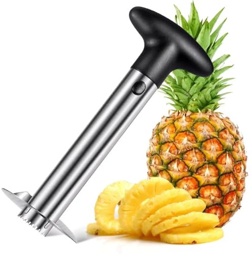 Pelador y cortador de piña de acero inoxidable con mango desmontable, descorazonador y cortador de piña, pelador y cortador de frutas, herramienta de cocina fácil de usar, ralentí para artículos de