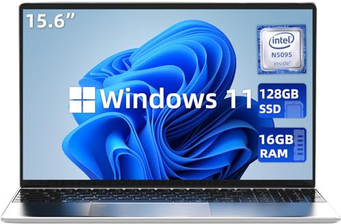aichiw 15.6 Inch Laptop - Windows 11, 16GB RAM, 128GB SSD, Celeron Quad-Core up to 2.9GHz, PC Notebook with Dual Band WiFi, Fingerprint Reader, Backlit Keyboard - Silver