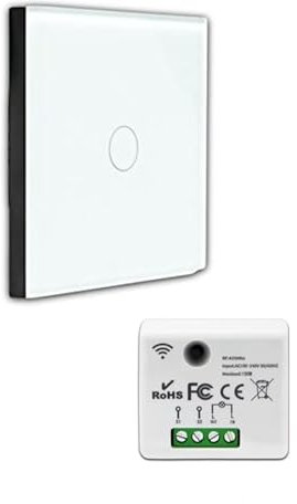KIT Interrupteur sans fil - Bouton tactile va et vient prêt à poser – 1 Télécommande murale + 1 interrupteur relais récepteur radio encastrable sans neutre - Compatible Led