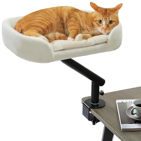 PAWZ Road Lit pour Chat de Bureau avec Balle en Peluche Interactive, Panier pour, Support de lit Rotatif à 360°, hamac pour Chat à griffer, supporte Jusqu’à 22,5 kg, Beige
