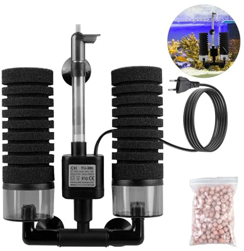 BORDEAG akvarium svampfilter, svampfilter akvarium, tyst skumfilter, akvariumfilter med filterkula, elektrisk akvariumfilter, akvariumfilter, tyst dykskumm dubbelt svampfilter