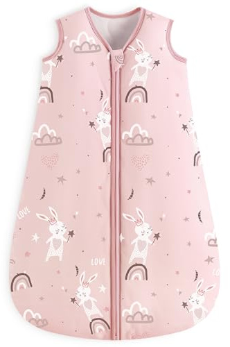 Looxii Baby Sleeping Bag 1.5 Tog Winter Baby Sleep Sack 18-24 Months 100% Cotton Soft Warm Wearable Blanket for Newborn Infant Toddler Boys and Girls Pink Rabbit