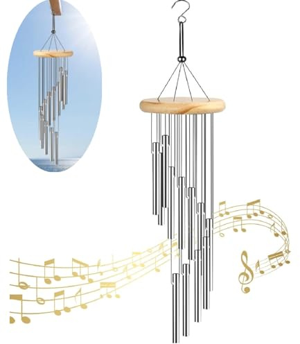 ZHAOYCSH Carillón de Viento Exterior de Metal - Campanas de Viento para Jardín y Balcón | Carrillón Musical Colgante con 12 Tubos | Decoración de Exteriores para Árboles, Patio y Casa