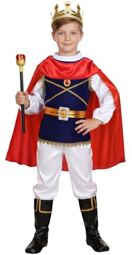 Nuehoryu Prince Charming Costume for Boys Kids Royal Prince King Outfit for Cosplay Party Dress Up (Blue, 6-7 Years)
