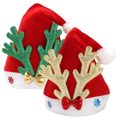 UIEXAY 2 cappelli natalizi rossi – taglia unisex – cappello di Babbo Natale rosso – per Natale e festa di Natale – adulti e bambini