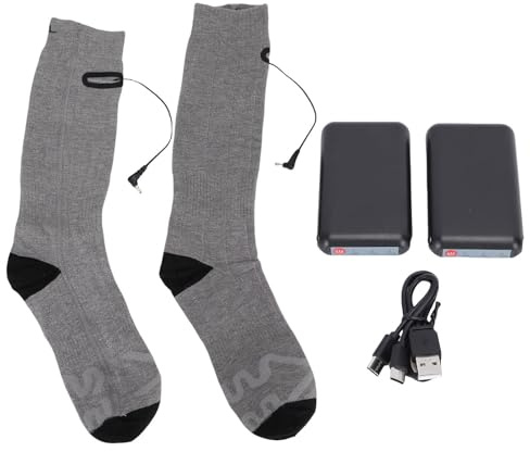 Oreilet Chaussettes Chauffantes pour Hommes et Femmes, Chauffe-Jambes Batterie Rechargeable avec 3 Vitesses Température Chaussettes Thermiques Chauffantes électriques Lavables, Gris