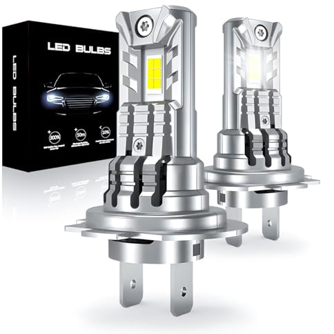 SPOLI Led Headlight Bulb, 120w 30000LM 6500k Cool White Car Bulbs Kit With Fan, 300% Brightnes High Or Fog lights Mini 1:1 Halogen Headlight Design, Canbus Ready (Silver 6500K, H7)