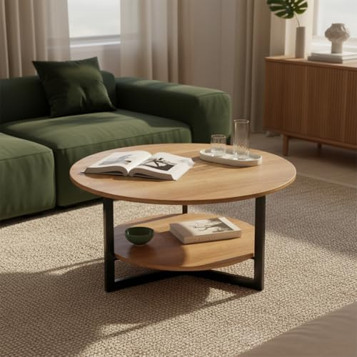 skølm Drakkar Couchtisch Ø70 cm, rund, aus Massivholz Eiche & Metallgestell