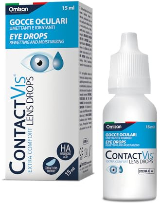 ContactVis ExtraComfort Lens Drops - Lacrime Artificiali Sterili Lubrificanti, Idratanti. Migliorano il Comfort delle Lenti a Contatto. Con Acido ialuronico - 15 ml Beccuccio lungo