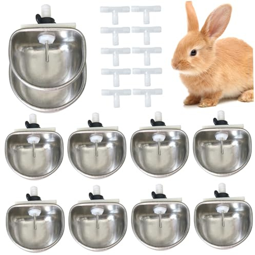 Distributeur d'eau de Lapin 10 pièces, Bol d'eau de Lapin en Acier Inoxydable, Abreuvoir Suspendu, Bol Cage pour Petits Animaux comme Les écureuils, Chinchilla, Hamster