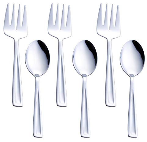 GoGeiLi Edelstahl Servierlöffel und Serviergabel Set, enthalten 3 große Servierlöffel und 3 Serviergabeln, 24.1cm Catering Servierutensilien Set, spülmaschinenfest