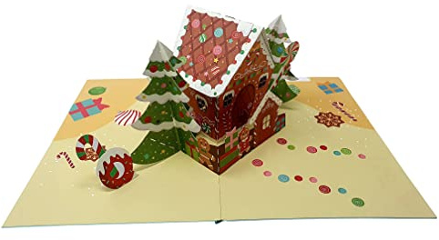 Christmas 3D Pop Up Card – Handmade Pop-Up Greeting Card with Xmas Tree, Santa, Robin & Nativity Designs – Holiday Card for Friends & Family (Gingerbread House)