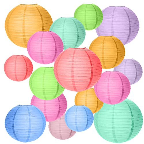 20 Stück Bunt Papier Laterne,Papierlaterne Laterne Deko 4 Große Runde Laterne Papierlampions zum Dekorieren von Leuchten Papier Lampenschirm Lampion für Geburtstag Weihnachten Papierlampen Party