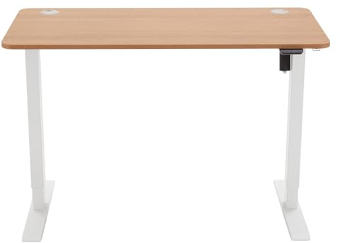 Amazon Basics Scrivania sit-stand con regolazione dell'altezza elettrica, 120 x 60 cm, ergonomica, facile da usare, con piano in faggio e cornice bianca
