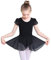 Ballettkleidung Mädchen Ballettkleid Kurzarm Tanzkleid Balletttrikot aus Baumwolle mit Chiffon Rock Tütü 2-11Jahre 90-150 cm (130, Schwarz)