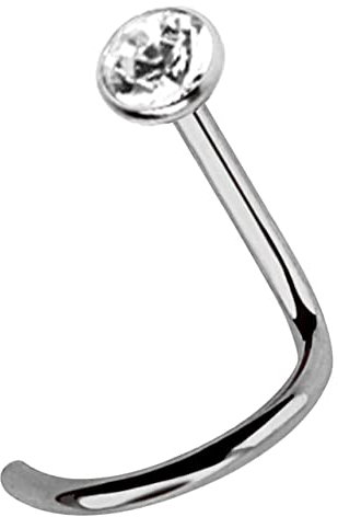 Titan Piercing Nasenstecker mit Spirale, gefaßter Stein klar in 3,0 mm, Stab in 1,0 mm