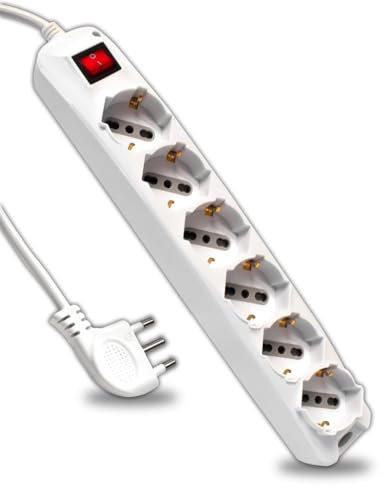 V-TAC Ciabatta Multipresa Elettrica con Interruttore e Cavo da 1,5 Metri - 6 Prese 10/16A Bipasso + Shuko - Spina 16A - Presa Elettrica per Casa, Ufficio, Negozio - Colore Bianco