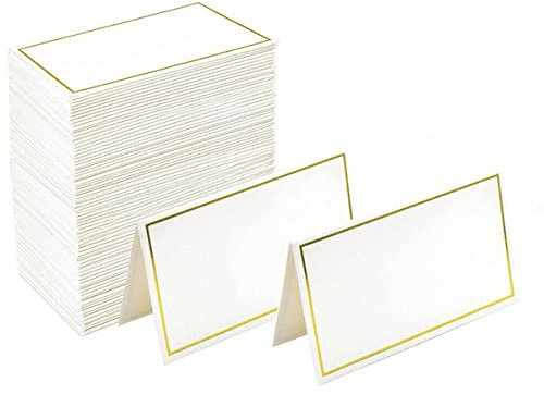 50 Pezzi Segnaposto Bianchi, Cartellini Segnaposto, Segnaposto Matrimonio con Bordo in Lamina Dorata per Matrimoni, Banchetti, Cene