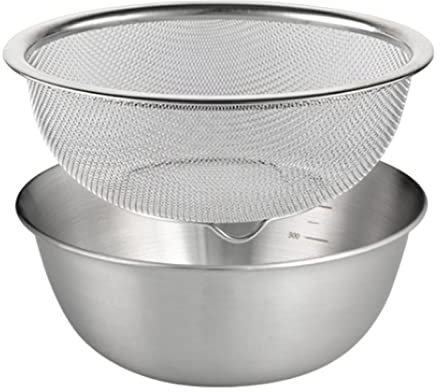 Generic 304 Stainless Steel Colander with Mixing Bowl, Rice Washing Bowl Colander Food Strainers Set, Pasta Spaghetti Rice Rinser Strainer Washer, 18cm