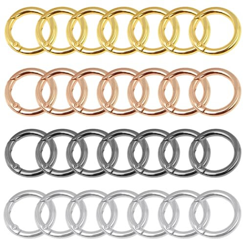 Sixfolo Mosquetón Redondo 28 Piezas Anillo de Resorte Redondo 27mm Mosqueton para Bolso Anillas de Llavero de Resorte de Aleación Zinc para Manualidades y Accesorios de Bolsos, 4 Colores