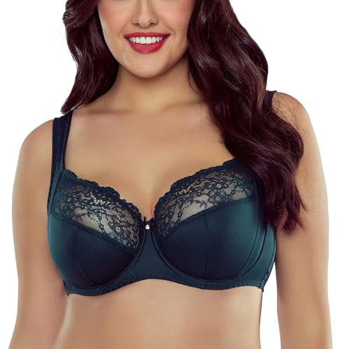 VIVISENCE Halbversteifter BH Große Größen Für Damen Mit Floraler Spitze, Bügel, Bequeme Passform, Verstellbare Träger, Grün,95D