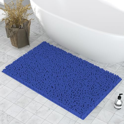 DTXDTech Bath Mat 50 x 80cm, Non Slip Bathroom Mat, Chenille 20 * 32inch Toilet Rug, Soft and Absorbent Bath Mat Set for Bathroom, Bedroom, Kitchen (Denim Blue)