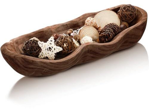 Nuogo 1 Pack 16 Inch Wavy Live Edge Dough Bowl Large Size Wood Rustic Dough Bowl Decorative for DIY Farmhouse Home Supplies Kitchen Decoration(Dark Color)