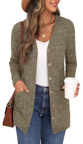GRECERELLE Gilet Femme Cardigan Long à Col en V Ouvert sur Le Devant Manches Longues Poches pour Un Style Chic Adapté à Toutes Les Saisons