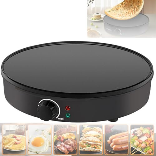 Crêpière 30 cm (12 Pouces), crêpière 1000 W avec revêtement antiadhésif, température réglable, Chauffage Rapide, indicateur, Machine à roti Maker Chapati Maker pour Steak Frit, œufs au Plat, Tacos