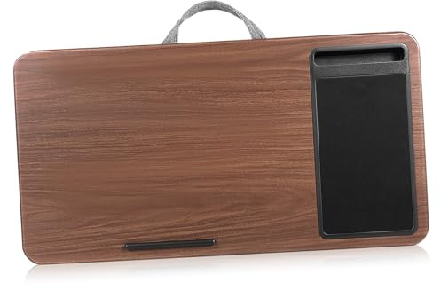 CAXUSD Portable Laptop Table Bed Stand with Mouse Pad and Device Ledge, Small Brown Wood-grain Lap Desk for Home Office and Bed Use, Compact Computer Desk for Comfortable Work and Study
