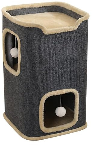 UBRAVOO 2-lagiges Katzenhaus Katzenhöhle für Innenkatzen Rechteckiges Katzenhaus Hängespielzeug Indoor