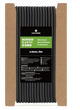 Kamu Synber Cuerda Elástica 4mm x 5m Cuerda de Goma Elastica para Lona, Remolque, Piscina, Pulpos | Negro