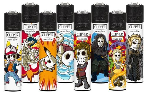 Clipper - Juego de 8 Mecheros Reusables | Encendedores en Tamaño Grande | Reutilizables con Nuestros Kits (Ataque + Medieval)