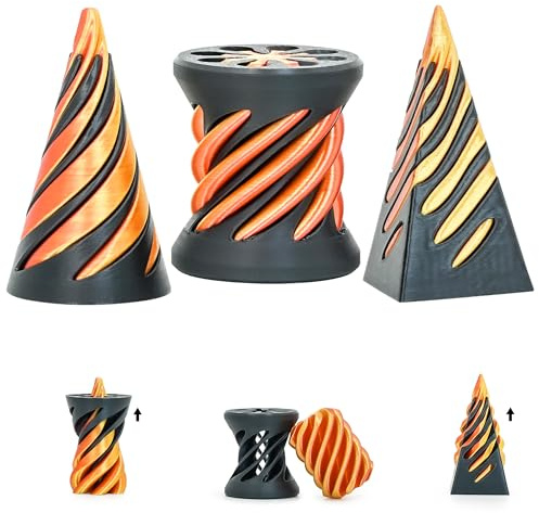 3 Pack Pyramid Fidget Toys Impossible Cone for Adults and Kids Spiral Cone 3D Pyramid Passthrough Sculpture Stress Relief Relaxation Mini Desktop Decor Gift for Holidays Birthdays (Black Gold)