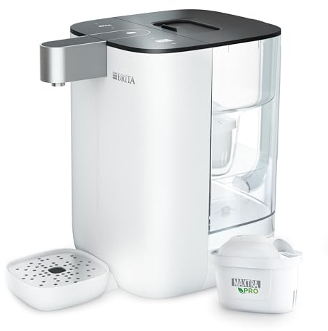 BRITA Cube Ambient & Hot Water Dispenser White (4.0 L) various temperature and cup-size presets, ultimate safety with UV-C technology for bacteria-free water & integrated MAXTRA PRO water filter