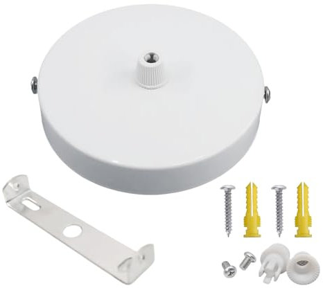 Baldachin Abdeckung für Hängeleuchten, 1 Stück, Metall, lampenbaldachin weiß, Durchmesser 100 mm, Höhe 25 mm, Deckenbaldachin mit Klemmnippel zur Zugentlastung, Einfache Montage lampen Baldachin