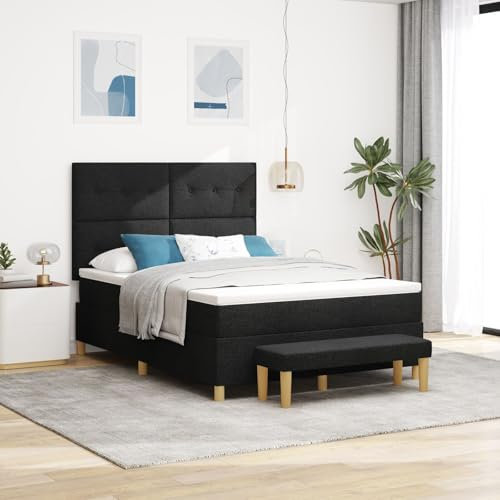 vidaXL Boxspring säng med madrass & bänk svart 140x200 cm tyg