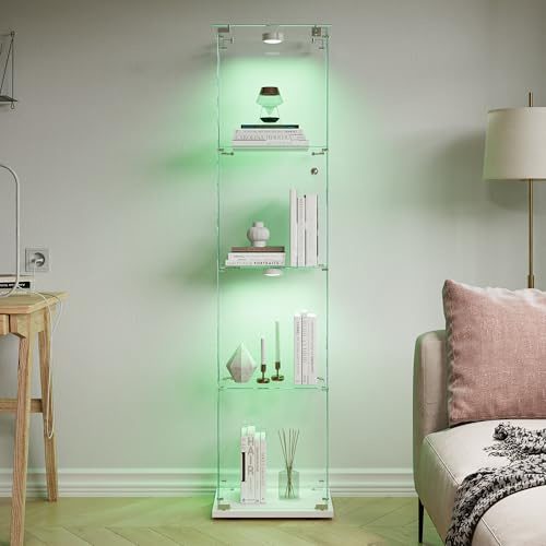 CXHLXYR - Vitrina de cristal con 4 estantes con puertas, vitrinas de cristal con LED, mueble para vitrina de cristal con puerta y cerradura, armario de cristal, vitrinas para sala de estar, 163 x 40 x