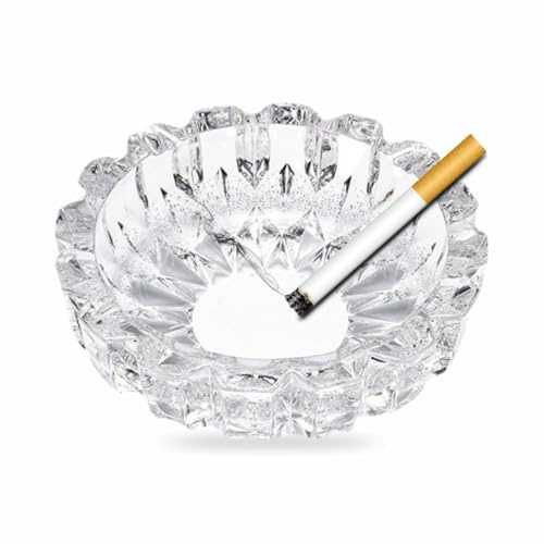 Ashtray Heavy Transparent Round Crystal Glass Suitable For Cigarette Cigar Outside Inside Office Living Rooms Home Desk Tabletop Decorations Cafes Restaurants Bars Patios Lounge (Pack Of 1)