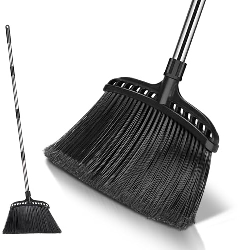 Eukue Straßenbesen, Besen mit Stiel Draußen, Tragbarer Gartenbesen, Besen mit Steifen Borsten, Außenbesen mit Edelstahl Langem Stiel, Industriebesen fur Terrasse, Garage, Deck, Rasen, Schwarz