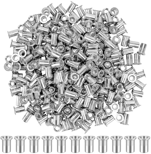 NAMYEUT Dadi rivetti M6 in alluminio, 300 pezzi, dadi per rivetti ciechi M6 x 15 mm, dadi filettati a testa piatta per fissaggio lamiere, mobili